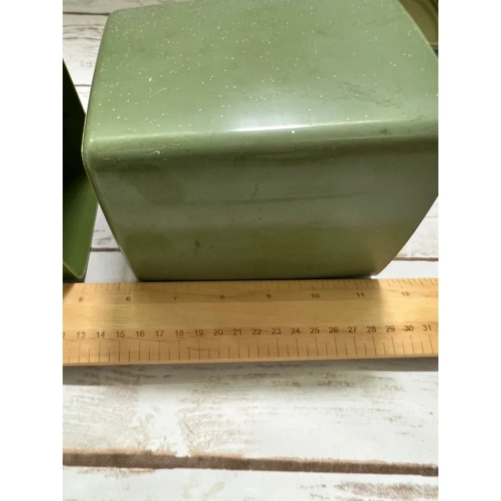 Vintage Plastic Floral Canister Set Avocado Green Retro Daisy 70s Kitchen 2pc